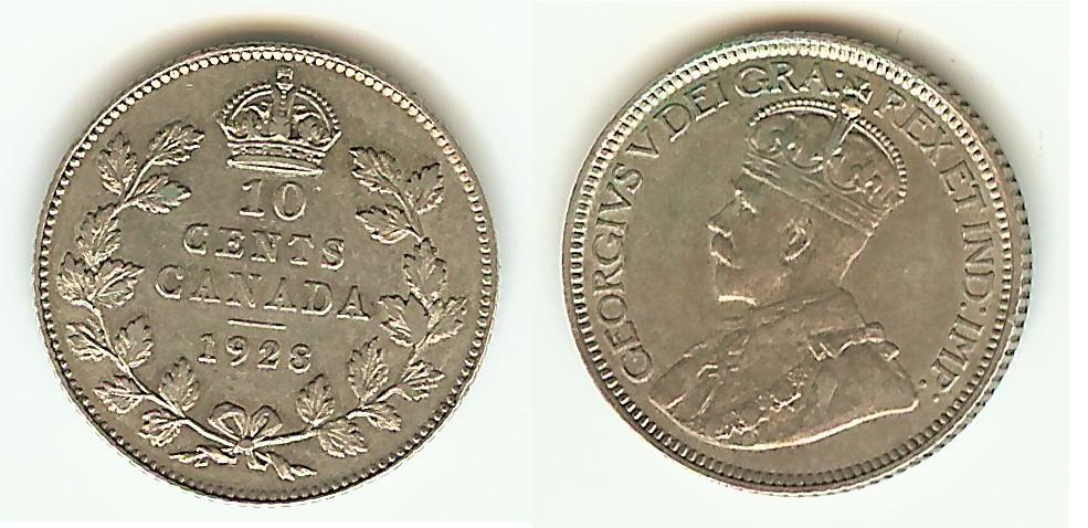 Canada 10 Cents 1928 VF/EF
